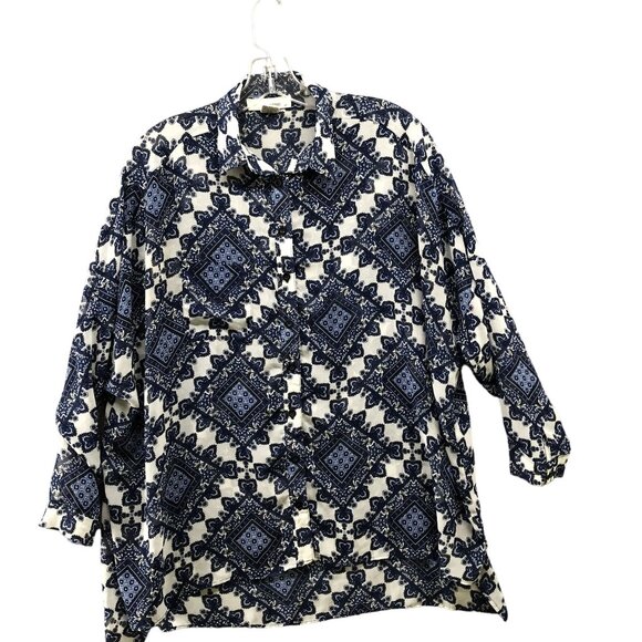Sans Souci Oversized Chiffon Overshirt Womens XS Button Down High Low Paisley - Picture 1 of 8